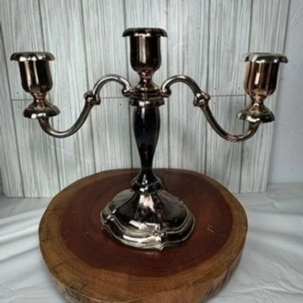 Oneida 3 Arm Candelabra Rose Gold Tone Metallic Candle Holder Gothic Centerpiece